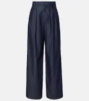 ['S Max Mara] 'S Max Mara Jerry embellished chambray wide-leg pants UK 4 blue