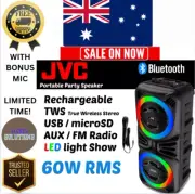 JVC Portable Bluetooth Party Speaker TWS LED lights FM Radio Aux Mic 60W RMS