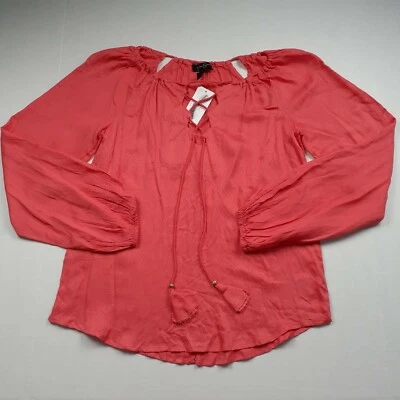 Jessica Simpson Womens Peasant Top Size XS Spiced Coral Lace Up Blouse Tassels
