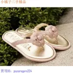 二手 CHANEL G31577 THONGS CAMELLIA SANDLES 毛呢山茶花涼鞋 粉紅 正品