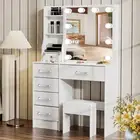 Yamissi Dressing Table Vanity Set Stool Makeup 10LEDs Mirror Jewellery Organizer