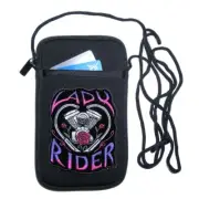 Ladies Biker Cell Phone Credit Card Case Lady Rider Embroidered Patch Design