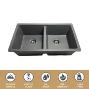 780*455*220 Kitchen Sink Laundry Dark Grey Granite Stone Sinks Double Bowls Basin [44-GS7846G]