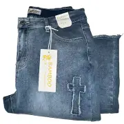 NWT Bamboo Original Denim Jeans Junior 15 Super Soft Bootcut Patchwork Cross