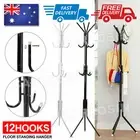 3-Tier 12 Hook Coat Hanger Stand Hat Clothes Rack Metal Tree Style Storage White