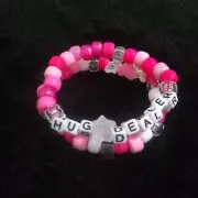 Hug Dealer Kandi Bracelet Set – Handmade Pink & White Beaded Rave Jewelry