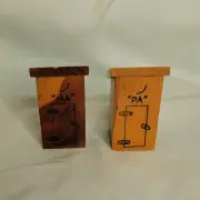 Antique "Ma" & "Pa" Silver Springs Outhouse Wood Novelty Salt & Pepper Shakers