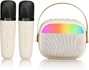 Mikinona Mini Portable Karaoke Speaker Dual Microphones Led Atmosphere Lights for Boys and Girls Adults