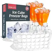 30pk Ice Cube Freezer Bags - Makes 840 Cubes - Food Grade Plastic Ice Bags for Freezer, Odour Free Ice Cube Bags, Ice Cube Storage Bags for Freezing, Freezer Bags for Ice
