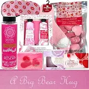 Muchai Innovations Valentine's Day Spa Gift Box for Women | 1 Scented Candle, 1 Bath Salt, 8 Love Heart Bath Fizzers, 2 Hand Creams, 1 Satin Eye Mask, 1 Fuzzy Socks, 1 Love Bar Soap