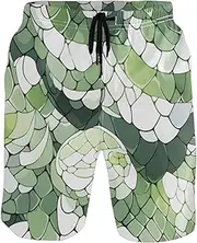 [GuoChe] Swim Trunks for Mens White Green Snakeskin Quick Dry Beachwear Sports Running Swim Board Shorts Bathing Suits Mesh