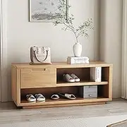 Multi-Layer Storage Shoe Changing Stool, Solid Wood Shoe Changing Stool Home Door Shoe-Wearing Stool Simple Modern Shoe Rack Stool with Drawer for Entryway, Bedroom, Living Room,Wood Color