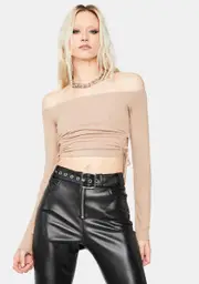 Taupe What You Know Off The Shoulder Crop Top