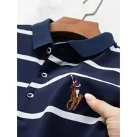 在飛比找ETMall東森購物網優惠-藍白條紋短袖中老年帶領polo衫
