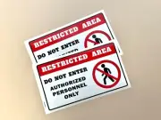 2 x Restricted Area Do Not Enter Sticker, Office Sign Decal, 9.5 x 5.5 in