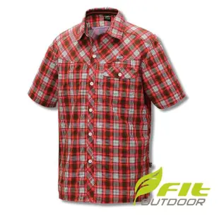 【Fit 維特】男-格紋吸排抗UV短袖襯衫-鮭魚橙 GS1202-23(抗UV/短袖/格紋襯衫)