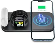 Portable and Foldable 3 in 1 Wireless Charging Station, Fast Wireless Charger Stand for Apple Watch iPhone AirPods Black