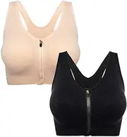 [AHUGDSB] Women's Zip Front Sports Bra Seamless Wirefree Post Surgery Bra Padded Sports Bras Yoga Bra with Removable Cups