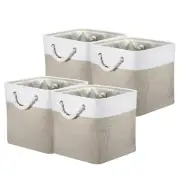 Storage Baskets Fabric Collapsible Cube Baskets, 4Pack, White/Gray