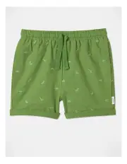[Sprout] Tiger Embroidery Linen Blend Short in Light Green