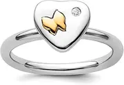 [JewelryWeb] 2.25mm 925 Sterling Silver Stackable and 14k Butterfly Angel Wings Diamond Ring Size 6-Stackable-Ring for Women