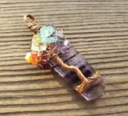 FLUORITE COPPER FLAT POINT TREE OF LIFE PENDANT GEMSTONE