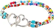 [RUIFUU] Colorful Beaded Ankle Bracelets Women Handmade Boho Heart Anklet Bracelets Stretchy Foot Chain Anklet for Beach Summer Vacation Jewelry Gift, One Size, Alloy Steel, no gemstone