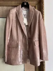 Ted Baker Sequin Blush Pink Nude Light Brown Blazer 2 New $550 Small S