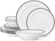 [Noritake] Charlotta Platinum 12-Piece Dinnerware Set, Service for 4