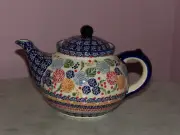 Polish Pottery UNIKAT 6 Cup Teapot! UNIKAT Signature Paper Lanterns Pattern!