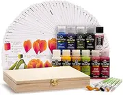 FolkArt Z' Floral One Stroke Kit, Including 10 Multi-Surface Paints, 5 Brushes, 50 Full-Color Teaching Guides, 1 Floating Medium, and a Wood Storage Box
