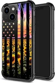 Compatible with iPhone 14 Case, Flag Sunflowers iPhone 14 Cases for Women Girls, Pattern Design Shockproof Anti-Scratch Organic Glass Case for Apple iPhone 14 6.1-inch