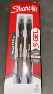 SHARPIE S-Gel Metal RT Gel Pen 0.7mm Medium Point Retractable, Black Ink 2/Pack