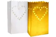 100 Pack White Heart Luminary Paper Candle Tea Light Lantern Bags Wedding Garden Anniversary Birthday Night Decorations Evening Party