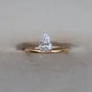 Solitaire Pear Cut Moissanite Dainty Engagement Ring 14K Solid Gold Promise Ring