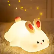 Cute Bunny Nursery Light, Rabbit Squishy Silicone Touch Night Lamp Rechargeable, Kawaii Animal Toddler Room Decor Table Lamp, Present for Child Girl Women Birthday Christmas