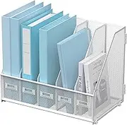 SUPEASY Desk Organizers Metal Desk Magazine File Holder with 5 Vertical Compartments Rack File Organizer for Office Desktop, Home Workspace, White