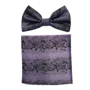 Men's microfiber Pre-tied Bow Tie & hankie set animal print lavender formal