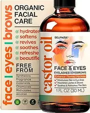 SELFWISE Organic Castor Oil Face Moisturizer for Eyelashes, Eyebrows, Wrinkles with Jojoba, Rosehip, Grapeseed, Squalane, Palmarosa, Bergamot, and Vitamin E, Skin Care for Oily, Dry Skin, 1oz