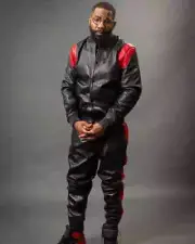 Men's Brayden PU Leather Track Suit Sweatsuit Style Black/Red