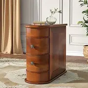 Tribesigns Solid Wood End Table, Bed Side Table with 2 Drawers, Narrow Side Tables for Living Room, No Assembly Required, Finished Back, Walnut