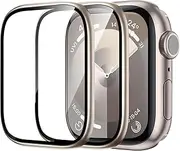 Khxriypha for Apple Watch Screen Protector 45mm Series 9 8 7, Titanium Alloy Frame + 9H Tempered Glass,[Touch Sensitive] Lightweight Protective Glass for iwatch 45mm 2 Pack,starlight