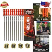 Set of 10 Premium BBQ Skewers 23.6-Inch Stainless Steel with Cool Wooden Handles