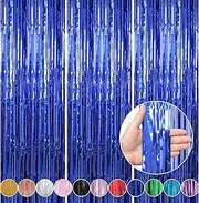 Crosize 3 Pack 3.3 x 9.9 ft Dark Blue Foil Fringe Backdrop Curtain, Streamer Backdrop Curtains, Streamers Birthday Party Decorations, Blue Tinsel Curtain for Parties, Galentines Decor, Baby Shower