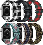 6 Pack Adjustable Elastics Band Compatible with Apple Watch 38mm 40mm 41mm 42mm 44mm 45mm, Sport Solo Loop Stretch Nylon Replacement Wristband for iWatch SE Series 8 7 6 5 4 3 2 1