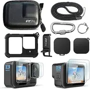 FiTSTILL PU Mini Carrying Case Silicone Sleeve Rubber Protective Case for Go Pro Hero 13 Black,Housing Case Replace Battery Side Cover&Screen Protectors&Lens Caps&Lanyard for Hero13 Accessories Kit