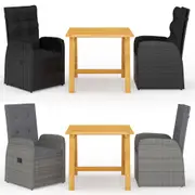 Garden Dining Set 3 Piece Patio Dinner Furniture Set Seat Grey/Black vidaXL