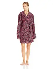 NEW Bottoms Out Women's Printed Plush Hooded Robe, Pink, Medium