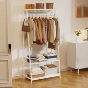 P&P Open Wardrobe Clothes Hanging Rail Garment Rack Shoe Shelf StorageOrganise White