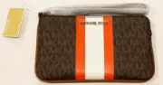 New Michael Kors Brown Tangerine Zip Logo Stripe Jet Set Melt Wristlet Wallet
